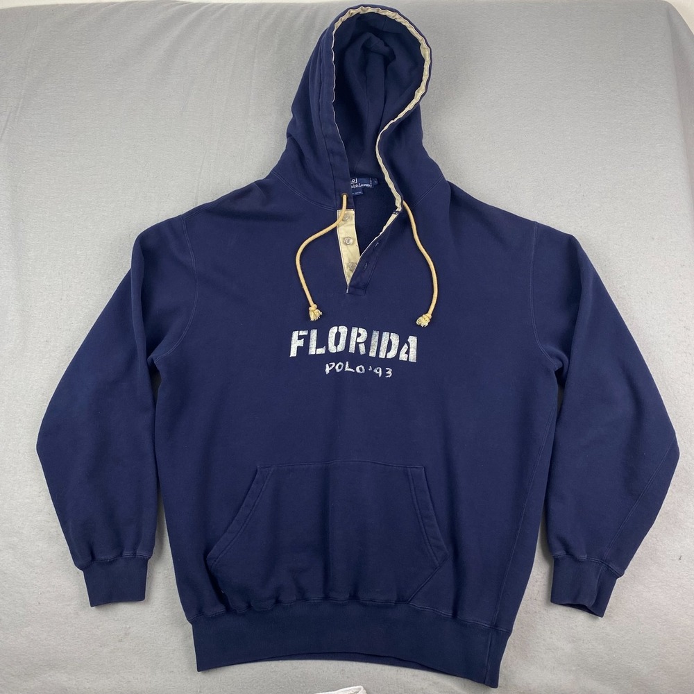 Vintage Polo Ralph Lauren 1993 Florida Mens Hoodie Large 1/4 button 90s